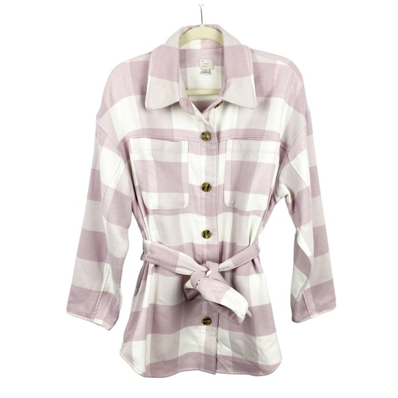 A New Day Women’s Belted Shirt Jacket Shacket Pink Check Plaid Size Large - Picture 1 of 9